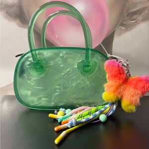 Green Jelly Tote Bag with Colorful Tassel Charm